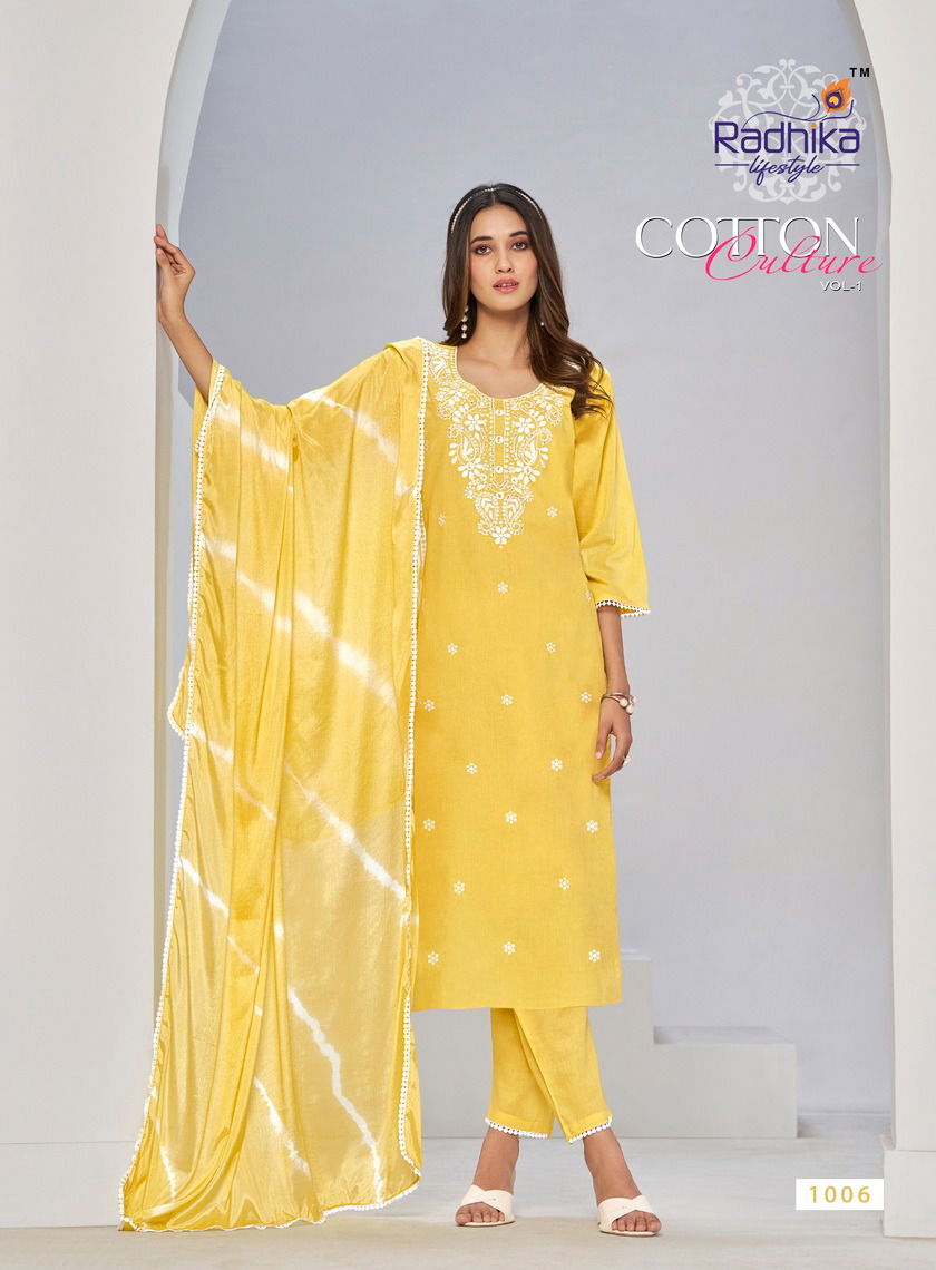 Cotton Culture Vol 1 By Radhika Cotton Embroidery Plus Size Kurti With Bottom Dupatta Wholesale Online